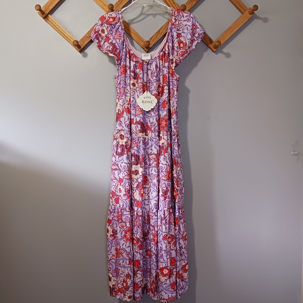 Knox Rose Flutter Sleeve Midi Boho Purple Haze Floral Dress Size Med - Picture 3 of 9